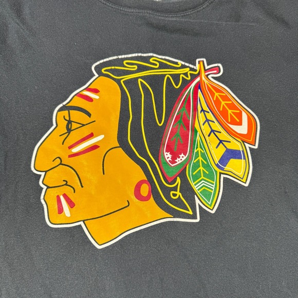 Chicago Blackhawks Mitchell Ness Mens M Black Red Vintage Hockey Graphic Tee - Picture 3 of 10
